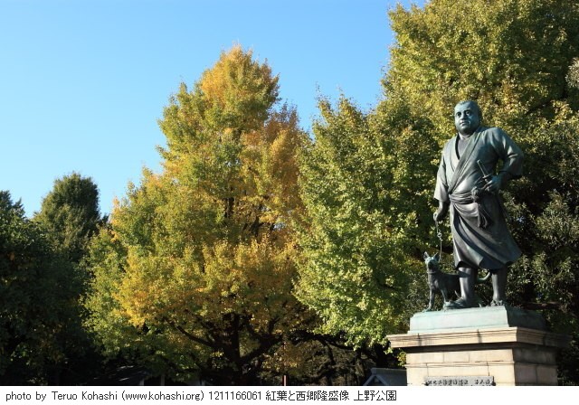 上野公園 2012 1211166061 紅葉と西郷隆盛像 上野公園 photo